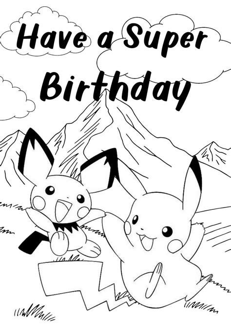 pokemon birthday coloring page|Pikachu Birthday Coloring Pages